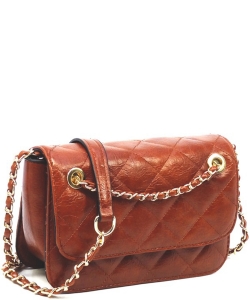 Quilted Flap Over Crossbody Bag  DL710Q BROWN
